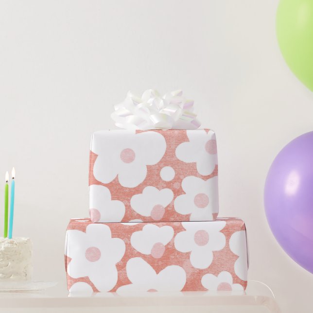 Cute Modern Retro Daisy Mönster Rosa Terracotta Presentpapper (Festgåvor)