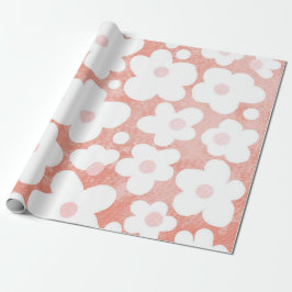 Cute Modern Retro Daisy Mönster Rosa Terracotta Presentpapper