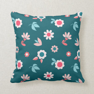 Cute Modern Rosa and Teal Blommönster Kudde