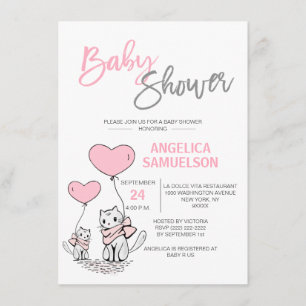 Cute Modern Rosa Cat Kitten Girls Baby Shower Inbjudningar