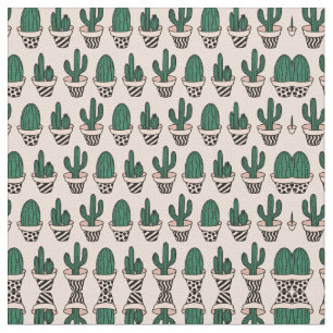 Cute Modern Rosa Grönt Poted Cactus Mönster Tyg