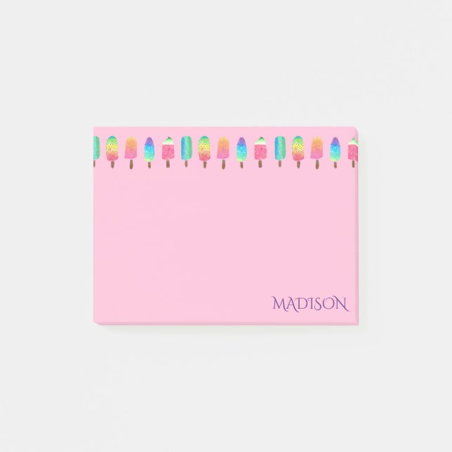 Cute Modern Rosa Lila Popsicle Mönster Girly Post-it Block (Framsida)
