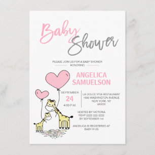 Cute Modern Rosa Mamma Giraffe Girls Baby Shower Inbjudningar