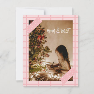 Cute Modern Rosa Merry och Bright jul Photo Julkort