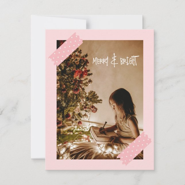 Cute Modern Rosa Merry och Bright jul Photo Julkort (Framsida)