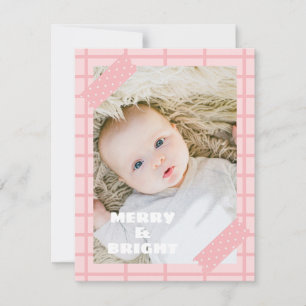 Cute Modern Rosa Merry och Bright jul Photo Julkort