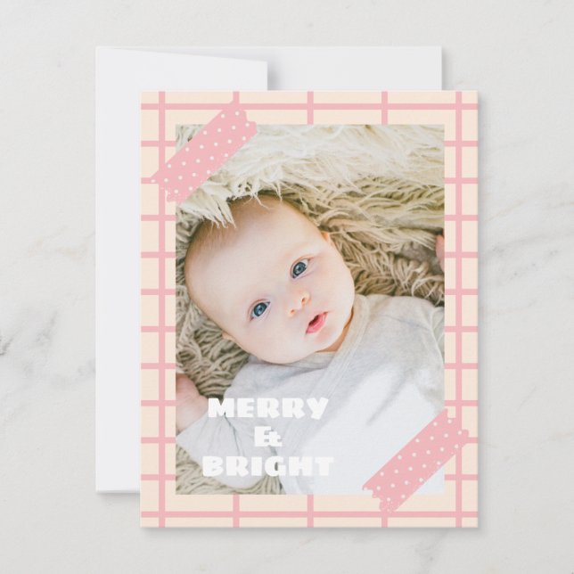 Cute Modern Rosa Merry och Bright jul Photo Julkort (Framsida)