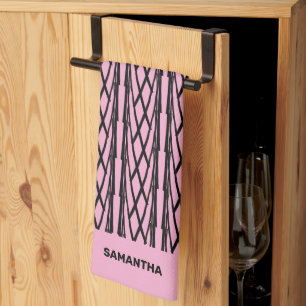 Cute Modern Rosa och svart Mönster Kökshandduk