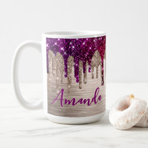 Cute modern Rosa Red Glitter Drives monogram Kaffemugg
