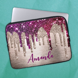 Cute modern Rosa Red Glitter Drives monogram Laptop Fodral
