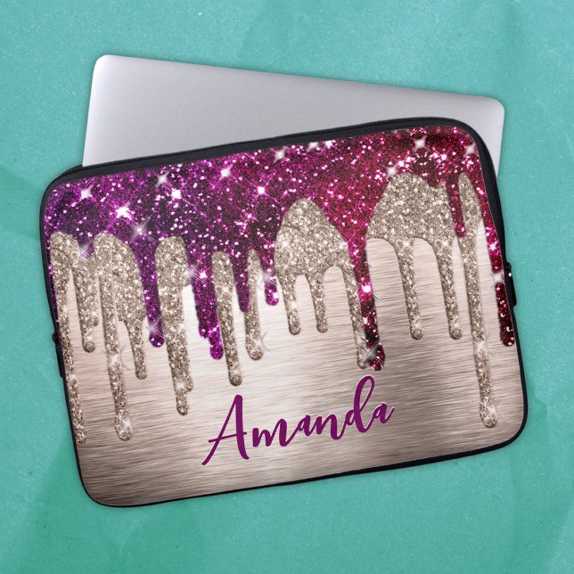 Cute modern Rosa Red Glitter Drives monogram Laptop Fodral (Skapare uppladdad)