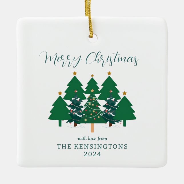 Cute Modern Rustic Christmas Trees  Julgransprydnad Keramik (Framsida)