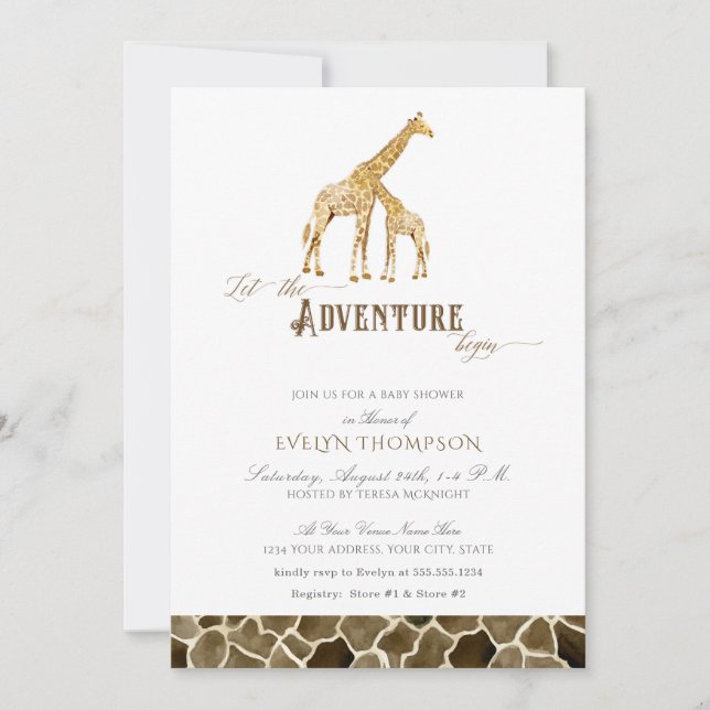 Cute Modern Safari Äventyr Baby Shower Giraffes Inbjudningar (Framsida)