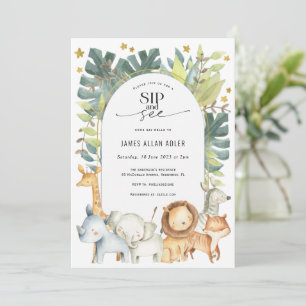 Cute modern safari sip och se babydusch inbjudningar