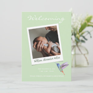 Cute Modern Sage Instant Photo Baby Birth Meddelande