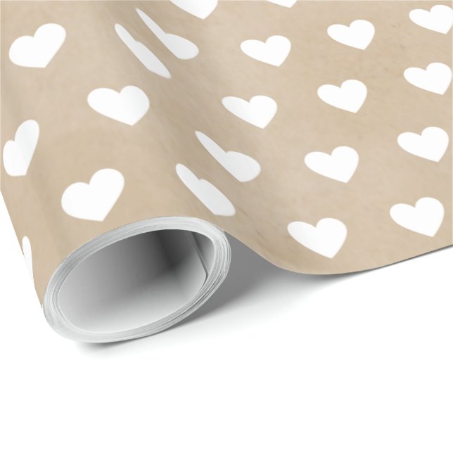 Cute Modern Simple White Hearts Kraft Presentpapper (Rullad Hörn)