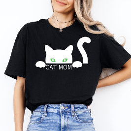 Cute Modern Simple Womens Black Cat Lover Mamma T Shirt