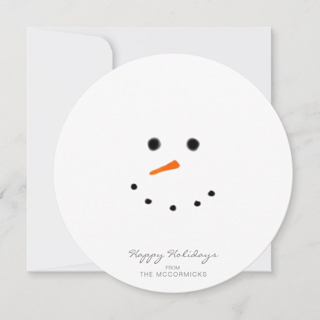 Cute Modern Snögubbe Ansikte-rundan Hälsning Julkort (Framsida)
