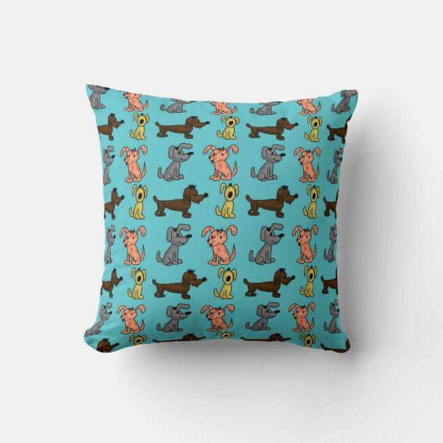 Cute Modern Snyggt Hundar Blue Kudde (Framsida)