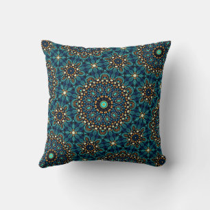 Cute Modern Snyggt Teal och Guld Mandala Mönster Kudde