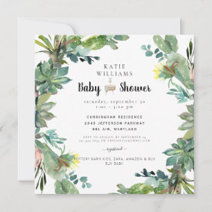 Cute Modern Succuls Cactus Baby Shower Square Inbjudningar