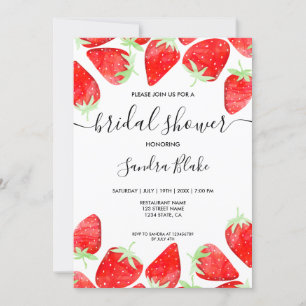 Cute Modern Summer Strawberry Botanias vattenfärg Inbjudningar