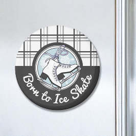 Cute Modern Tartan Ice Skating Magnet