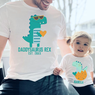 Cute Modern Teal Dinosaur Dino med Heart Namn T Shirt