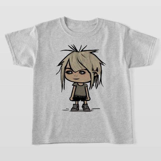 Cute Modern Tecknad Girl Art Teckning Kids Mode T Shirt (Laydown)