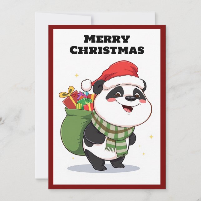 Cute Modern Tecknad Humor Panda God jul Julkort (Framsida)