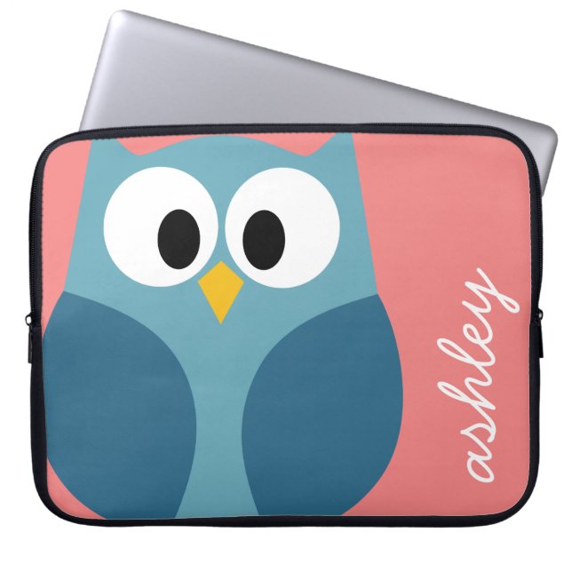 Cute Modern Tecknad Uggla med stort öga Laptop Sleeve (Framsidan)