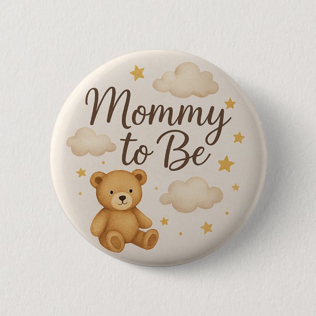 Cute Modern Teddy Bear Mommy to Be  Button Knapp (Framsida)