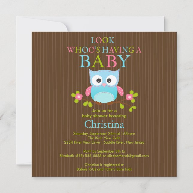 Cute Modern Uggla Baby Shower-inbjudningar Inbjudningar (Framsida)