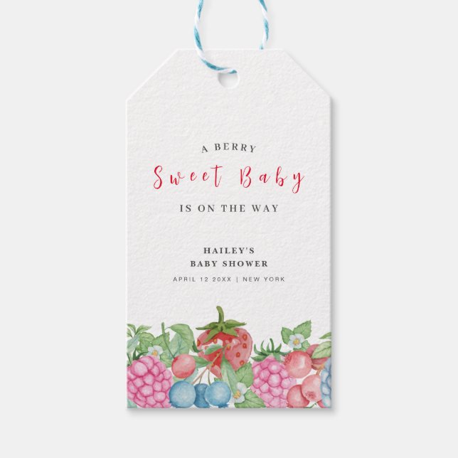 Cute Modern Vild Berry Sweet Baby Shower Presentetikett (Framsidan)