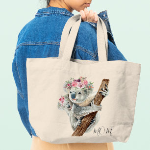 Cute Modern Watercolor Blommigt Koala Personlig Jumbo Tygkasse