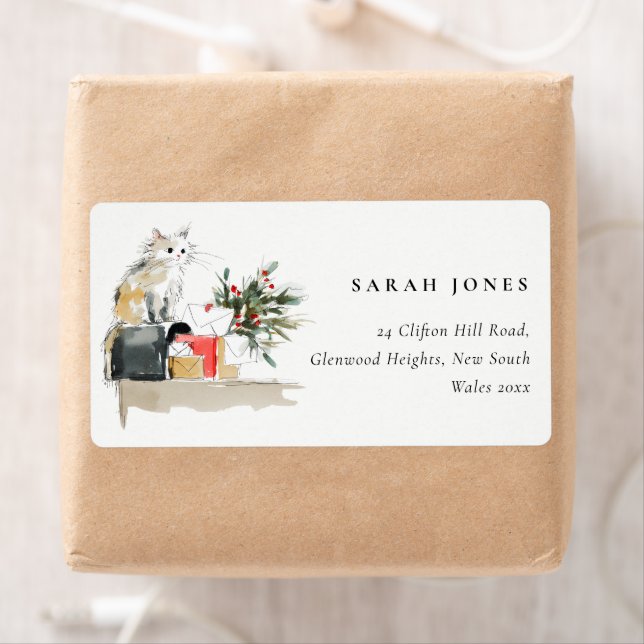 Cute Modern Watercolor-julklapp Adress Fraktsedel (Insitu)