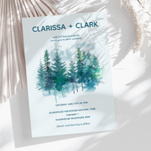 Cute Modern Watercolor Skogen Landskap Bröllop Inbjudningar