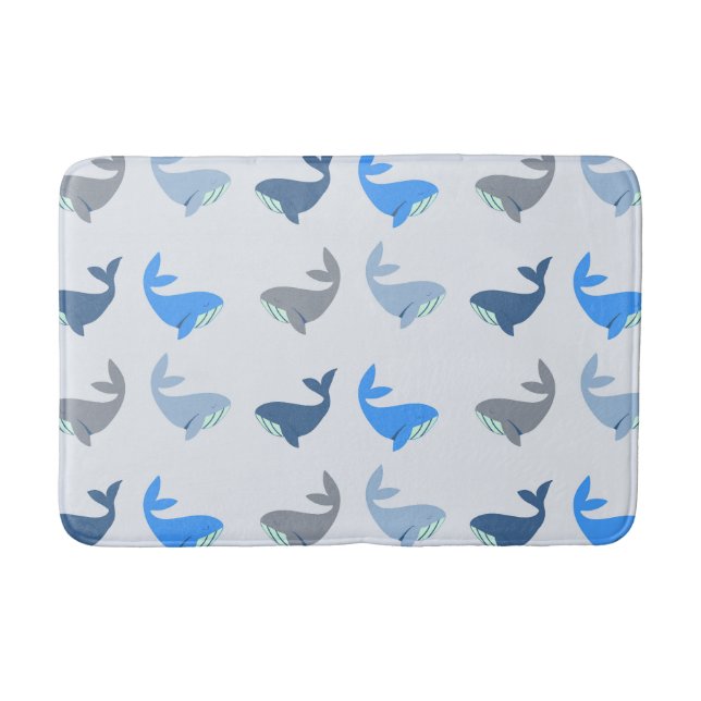 Cute Modern Whale Illustrated Mönster Blue Badrumsmatta (Framsidan)