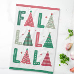 Cute Modern Whimsical Fa La La Kökshandduk<br><div class="desc">En söt,  vismisk och modern kökshandduk för helgdag med ord FA LA LA i ett handdraget stil. Som representeras av Julgranar.</div>