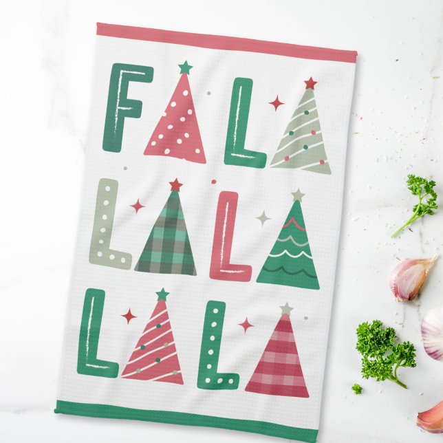 Cute Modern Whimsical Fa La La Kökshandduk (cute, whimsical and fun Fa La La La Christmas typography kitchen towel)