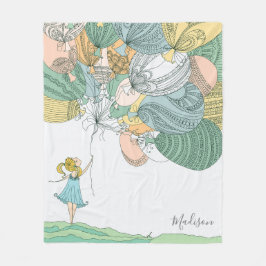 Cute Modern Whimsical Girl Balloons Personlig Fleecefilt