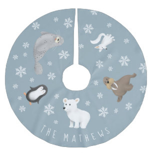 Cute Modern Winter Animals Family Julgransmatta Borstad Polyester