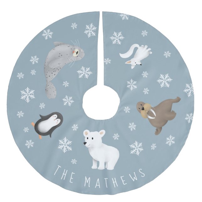 Cute Modern Winter Animals Family Julgransmatta Borstad Polyester (Framsidan)