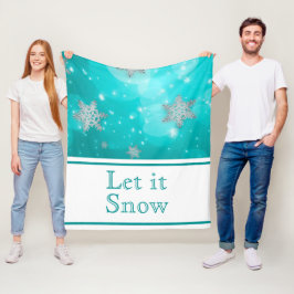 Cute Modern Winter Snöflingor Blue White Fleecefilt
