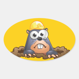 Cute Mole Gräver Tecknad Ovalt Klistermärke