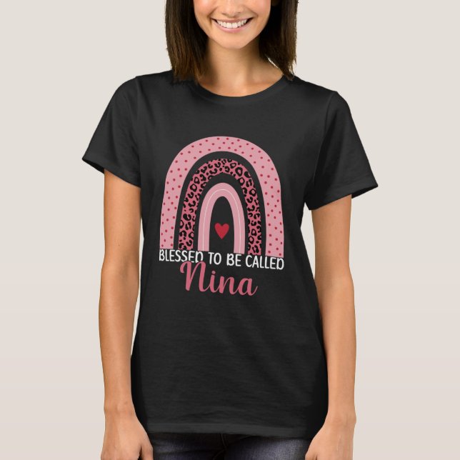 Cute Mom Grandma Blessed To Be Called Nina Leopard T Shirt (Framsida)