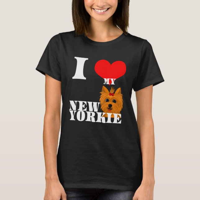 Cute Mom Yorkie I heart new puppy Yorkshire Terrie T Shirt (Framsida)