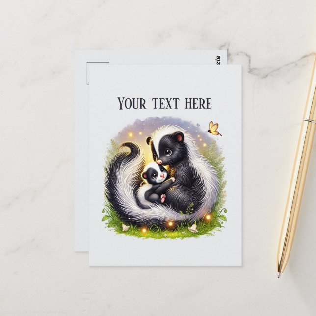 Cute Momma baby skunk add text  Vykort (Fram/Back In Situ)