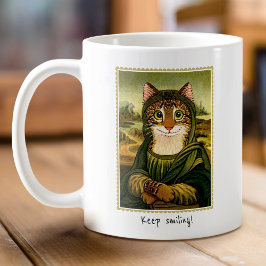 Cute Mona Lisa Cat Anpassningsbar Text Kaffemugg