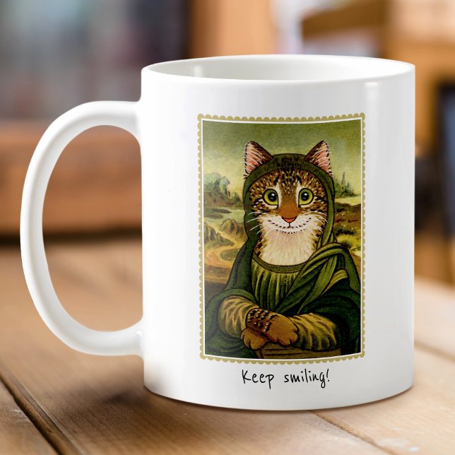 Cute Mona Lisa Cat Anpassningsbar Text Kaffemugg (Skapare uppladdad)